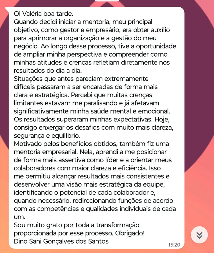 Depoimento de gestor sobre mentoria empresarial com Valéria Diniz